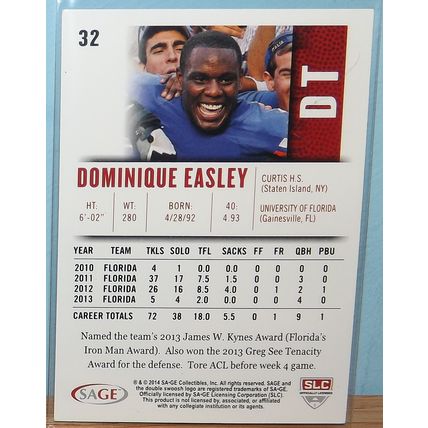 2014 Sage Hit DOMINIQUE EASLEY (Florida/Patriots) Rookie Card #32