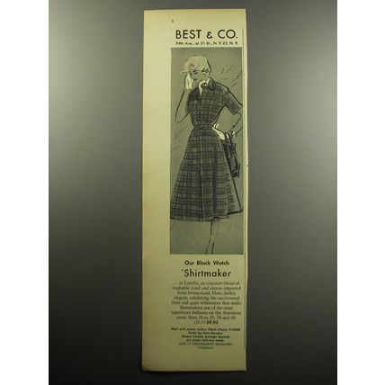 1957 Best & Co. Advertisement - Shirtmaker Dress - Our Black Watch Shirtmaker