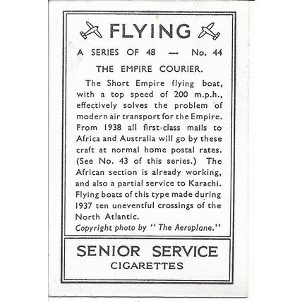 Flying 1938 Senior Service Cigarette Card 44: The Empire Courier