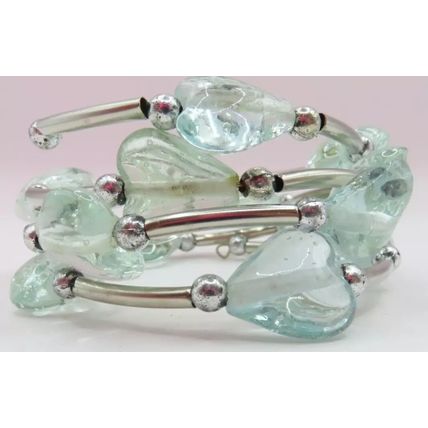 Clear Glass Hearts Memory Wire Bracelet Gift Ladies Jewellery Christmas Women