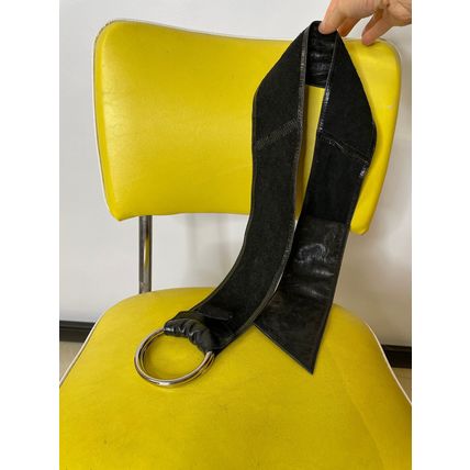 1980s Black Leather Cinch Belt Genuine Black Leather Tie Belt
