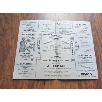 1958/59 Tilbury vs Cray Wanderers - London League - 4/10/58 * FREE P&P *