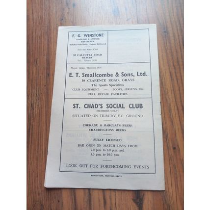1958/59 Tilbury vs Cray Wanderers - London League - 4/10/58 * FREE P&P *
