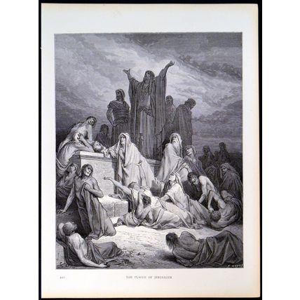 PLAGUE OF JERUSALEM 1885 Gustave Doré - Jule Huyot ANTIQUE ENGRAVING