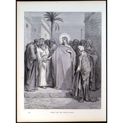 CHRIST AND THE TRIBUTE MONEY 1885 Gustave Doré - Gauchard ANTIQUE ENGRAVING