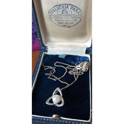 Vintage 1970-s Sterling Silver Beautiful Celtic Cultured Pearl Necklace on Chain