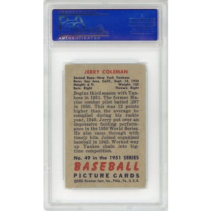 1951 Bowman Jerry Coleman #49 PSA 8 P1381