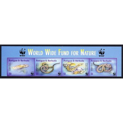 Antigua and Barbuda WWF Antiguan Racer Imperf Top Strip of 4v 2002 MNH