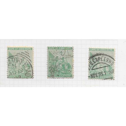 COGH 1896 HOPE VINE RAM CAPE GOOD HALFPENNY GREEN SHADES GROUP POSTMARKS SG61 .