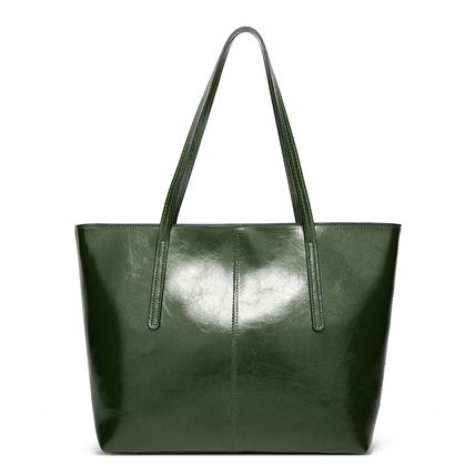 Ladies' Large Capacity Oil Wax Leather Shoulder Bag Tote Bag Green