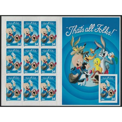 3535, PORKY PIG Special Die Cut Sheet Imperforate Single Stamp at Right
