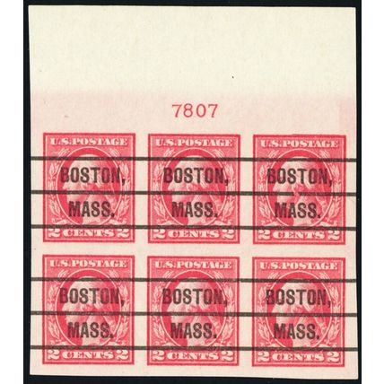 482, 2¢ OG NH TOP Plate Block - BOSTON MA Precancels *** Stuart Katz