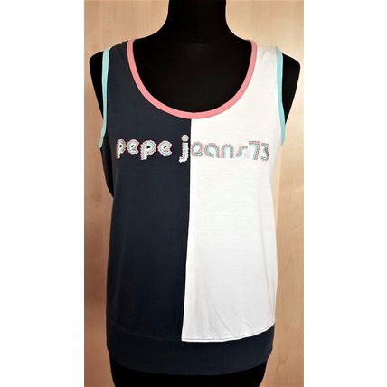Pepe Jeans 73 Blue, Cream Pink Cotton Top Size M- L 12 UK