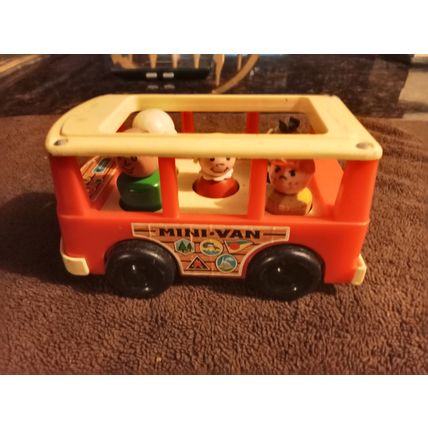 Old Fisher Price Mini Bus #141 6 1/2" Long Working 1970 All Wood Figures