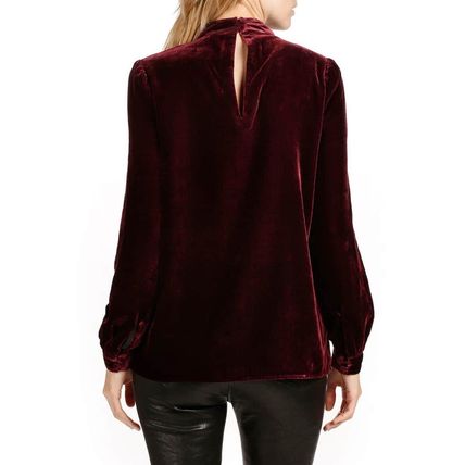 Biking Red Choker Neck Hollow-out Velvet Blouse