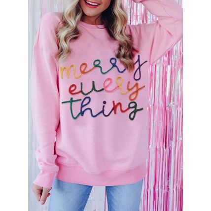 Peach Blossom Merry Every Thing Glitter Slogan Sweatshirt