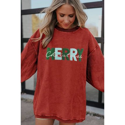 Racing Red MERRY Christmas Corded Pullover Sweatshirt