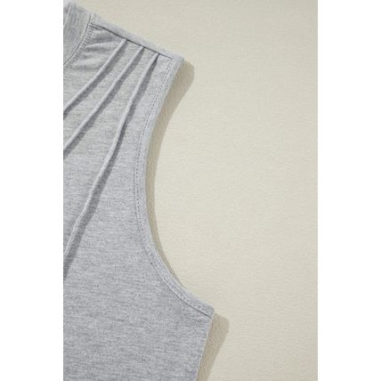 Gray Crew Neck Pleated Tank Top