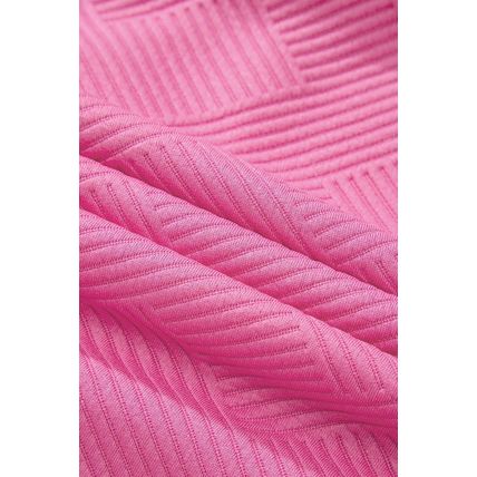 Pink Textured Color Block Kangaroo Pocket Drop Shoulder Hoodie