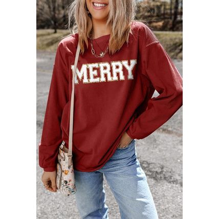 Racing Red MERRY Graphic Corded Christmas Sweatshirt