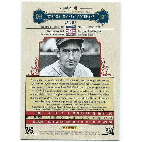 2012 Panini Cooperstown - #41 - Mickey Cochrane