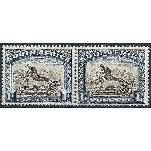 South Africa 1950 SG120 1/- Brown & Chalky Blue Mounted Mint Pair .. ..