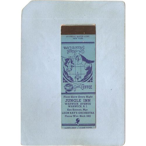 Rhode Island Warwick Matchcover Jungle Inn Warwick Ave w/Very Low Phone Nu~1181