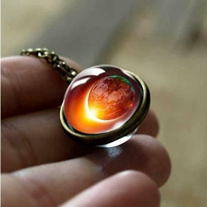 Curious Sparkling Galaxy Solar Planet Star Amber Necklace Pendant Chain as MIB