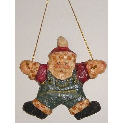 Christmas Santa In Dungarees - Rare Vintage Paper Mache Hanging Ornament