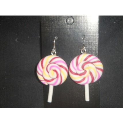 Yellow pink burgundy lollipop rock candy 925 sterling silver ear hook earrings