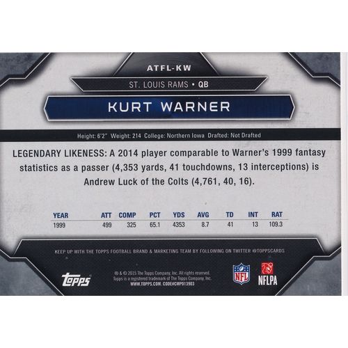 2015 Topps Football All-Time Fantasy Legends ATFL-KW Kurt Warner St. Louis Rams