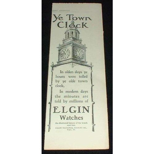 1903 Elgin Watch Ad, Ye Town Clock NICE!!!