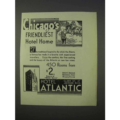 1934 Hotel Atlantic Ad - Chicago's Friendliest Home