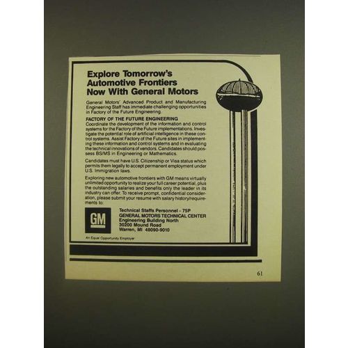 1985 GM General Motors Ad - Explore tomorrow's automotive frontiers now