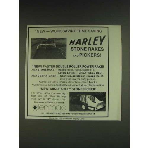 1985 Glenmac Harley Stone Rakes and Pickers Ad - work saving, time saving