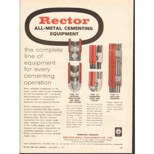 RECTOR WELL EQUIPMENT COMPANY 1962 oil cementing operation vintage ad