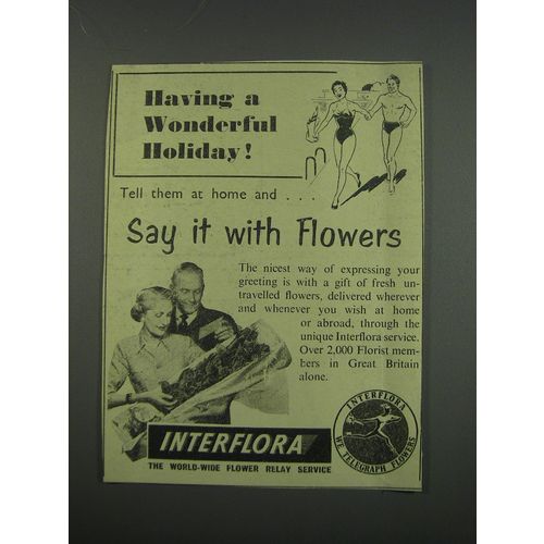 1955 Interflora Flower Relay Service Ad - Having a wonderful holiday!