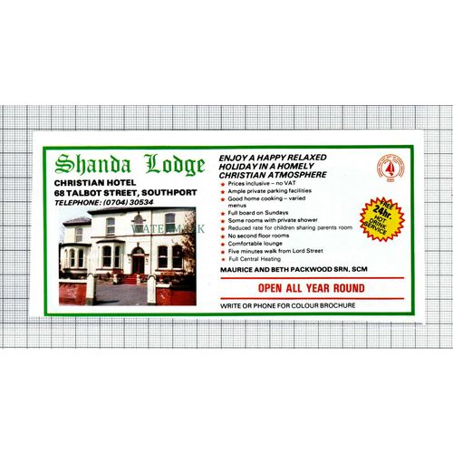 C7641) Alhambra Hotel Southport Bill Prentis / Shanda Lodge Packwood 1986 Advert