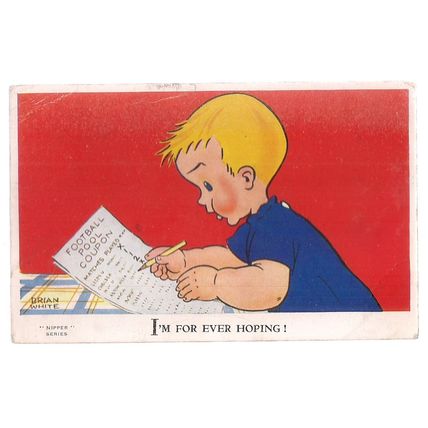 CHILDREN..HOPING FOR A POOLS WIN !. by Brian White vintage postcard 1939 pm #