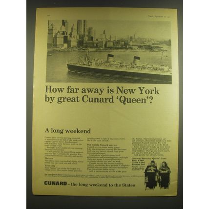1965 Cunard Cruise Ad - How far away is New York by great Cunard Queen?