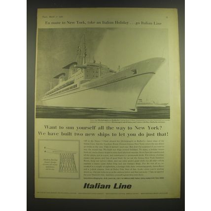 1965 Italian Line Ad - En route to New York, take an Italian Holiday