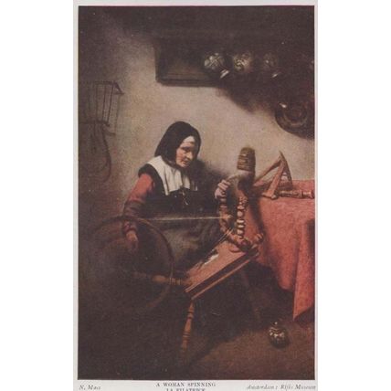 A Woman Spinning Wheel Embroidery Sewing Maes Old Dutch Museum Painting Postcard