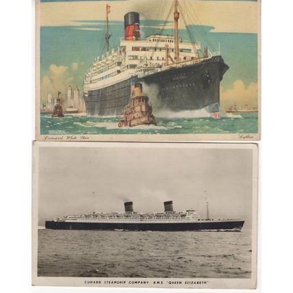 RMS Loythia Antique Ship Cunard Line Queen Elizabeth 2x Postcard s