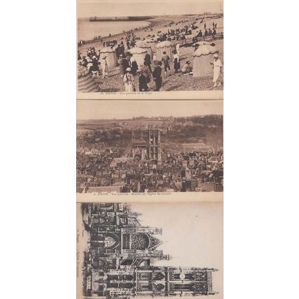 Dieppe Aerial + L'Eglise St Jacques + La Plage Beach Costume French 3x Postcard