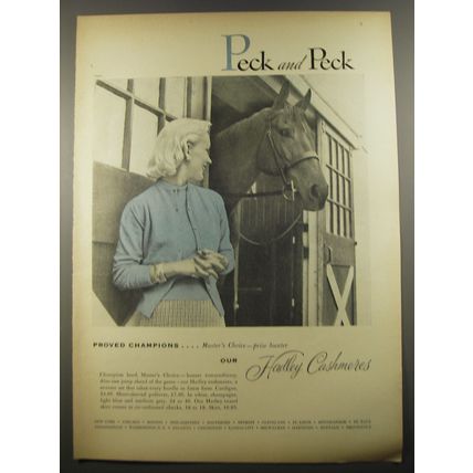 1954 Peck and Peck Hadley Cashmere Sweaters Ad - Proved champions
