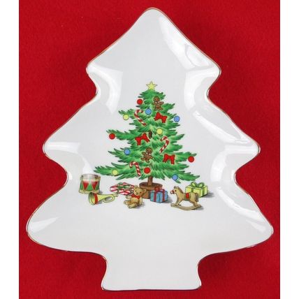NEW Shibata Porcelain Christmas Tree Candy Nut Dish, Gold Trim, 8-3/8" x 7-3/8"