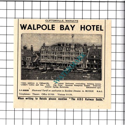 Fort Lodge Hotel Cliftonville Hindley / Walpole Bay Small Advert -1958 Cutting