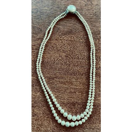 2 strand Off White Faux Pearl Necklace - Vintage Retro Costume Jewelry #200