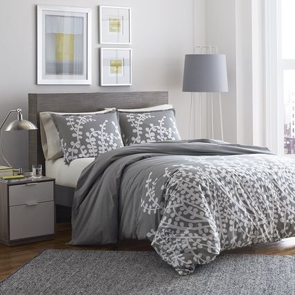 Full / Queen 100-percent Cotton Comforter Set with Grey White Floral Branch P...