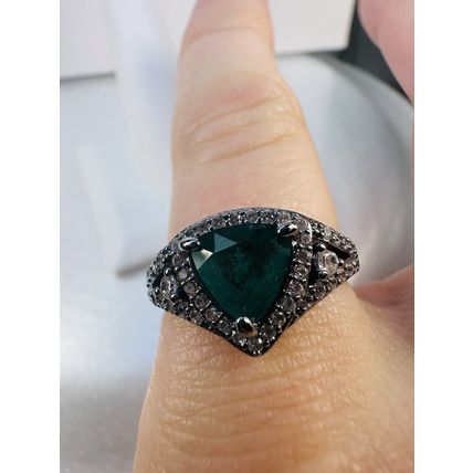 Ring Bomb Party Sz7 RBP Green Triangle Gem Hematite P Band Costume Jewelry